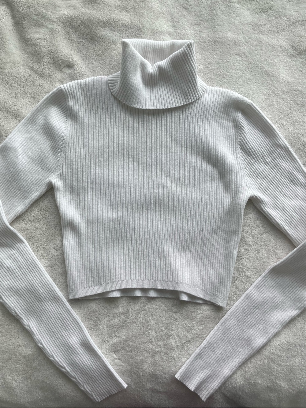 White Ribbed Long Sleeve Turtleneck Crop Top